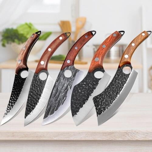 Boning Knife with Finger Hole Forged Kitchen Knife Stainless Steel Meat Cleaver Buthcer Knife Serbian Chef Knife with Sheath