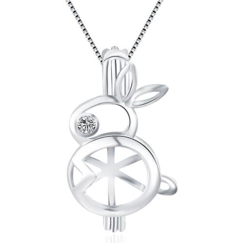 CLUCI 925 Sterling Silver Cage Pendant Cute Rabbit Necklace Pendant Women Real Rabbit Silver 925 Pendant Pearl Locket SC062SB