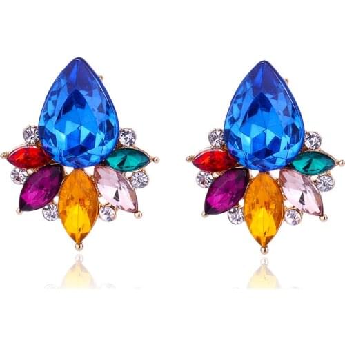 LUBOV Colorful Rhinestone Stud Earrings Fashion Acrylic Crystal Stone Women Piercing Earrings Birthday Gift Party Jewelry 2018
