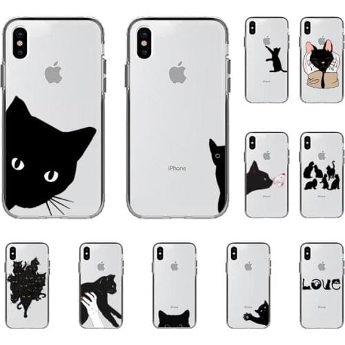 YNDFCNB Cute black cat Phone Case for iPhone 8 7 6 6S Plus X 5S SE 2020 XR 11 12 mini pro XS MAX
