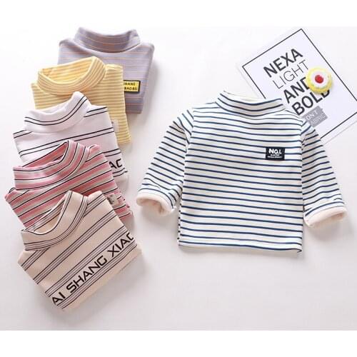 Fashion Childrens Warm Clothing Kids Underwear Clothes Plush Thick Top Boys Girls Baby Clothes Winter High Collar Tee Shirts
