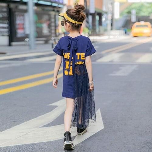 Fashion Patchwork Letter Print Kids Girls 8 10 years Summer Clothing Dress New Teenage Girls Outfit