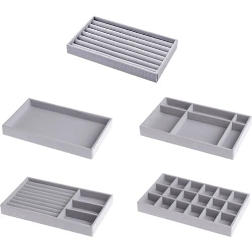 Fashion Portable Velvet Jewelry Storage Tray Ring Necklace Display Box Holder