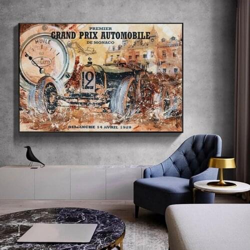 Monaco Grand Prix 1929 Bugatti T35 Posters and Prints on The Wall Abstract Graffiti Art Painting Art Picture Home Decor
