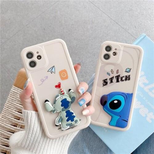 Disney Stitch 3D Cartoon Lilo & Stitch Side Doll Soft Phone Case for iPhone 12 11 Pro Max iPhone X XR 7 8 Plus Protection Cover
