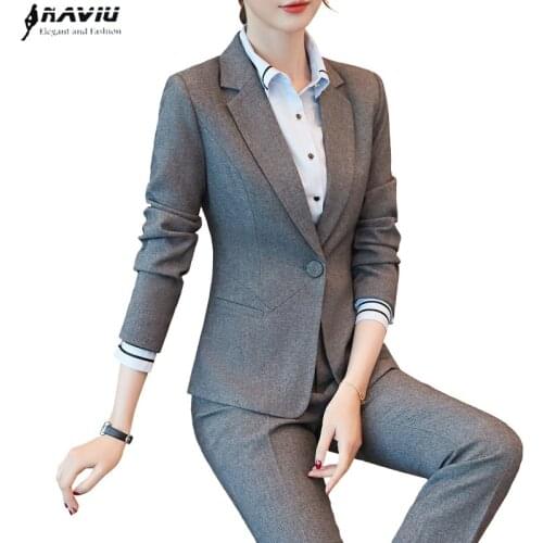 Naviu New Fashion Women Pant Suit Formal Business Slim Blazer and Trouser Set Office Ladies Plus Size Work Wear