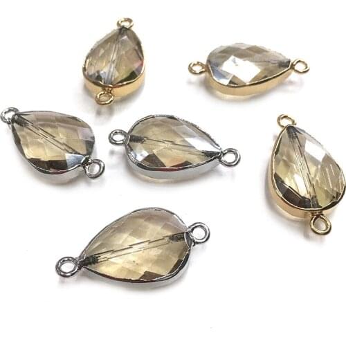 Natural Stone Pendants Water Drop Faceted Golden-plated Connector for Jewelry Making Necklace Accessories Gift for Women 18x32mm