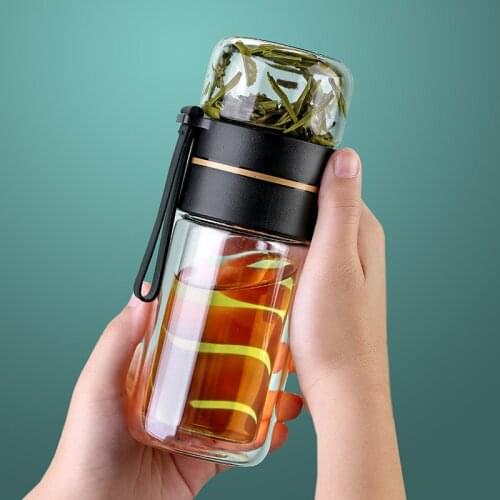 Portable Tea Infuser Glass Water Bottle Double Wall Vacuum Small Cup with Lid Tea Water Separation 304 Stainless Steel Filter