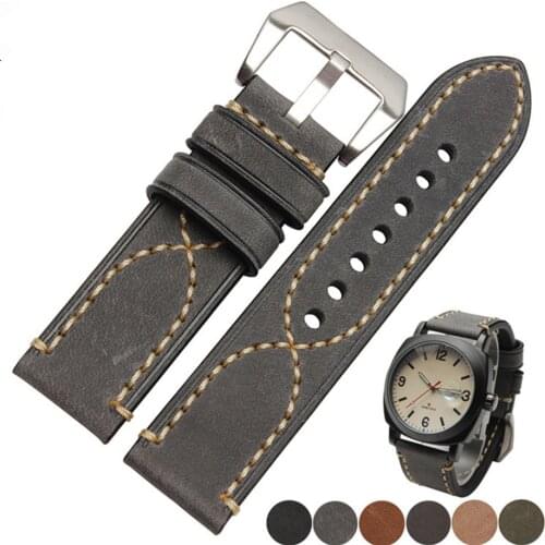 20 22 24 26mm Black Gray Green Dark Light Brown Watch Band Genuine Leather Thick For Tag CARRERA Omega Montblanc Panerai Daytona