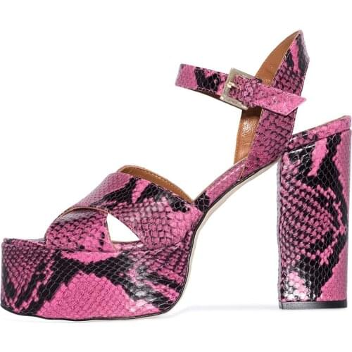 Fashion Woman Platform Stone Leather Cross Strap Sandals Chunky Heels Gladiator Peep Toe Ankle Buckle Banquet Shoes