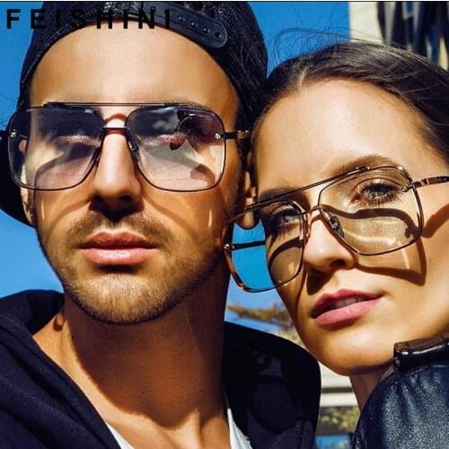 FEISHINI Men Sunglasses Women Drand Design Retro Rimless Celebrity Square Sun glasses Man Fashion Goggle Eyeglasses COOL 2021