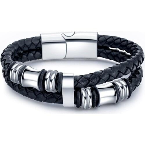 Modern Bracelet Stainless Steel Charm Magnetic Men Women Bracelets Leather Braided Punk Rock Bangles Jewelry Accessories 2021