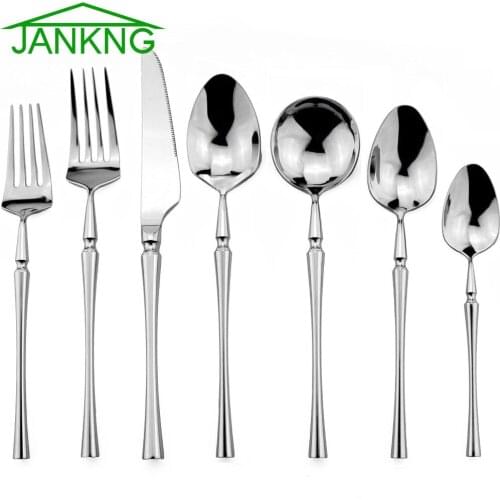 JANKNG Silver Dinnerware 18/10 Stainless Steel Silverware Flatware Knife Fork Spoon Western Cutlery Kitchen Food Tableware