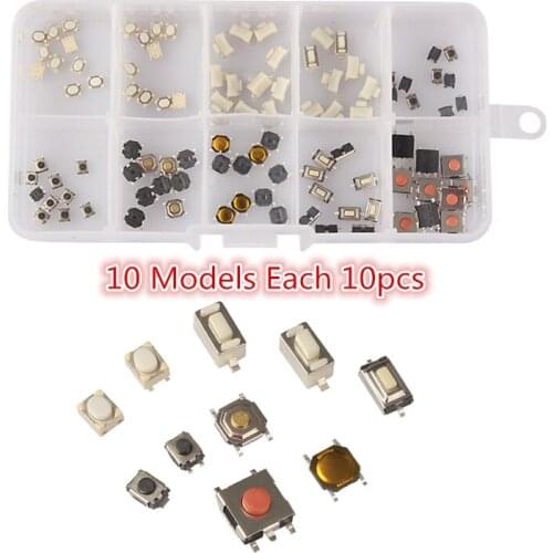 10 Models Tactile Push Button Switch Micro Switch 100Pcs Car Remote Control Button Switches Assorted Set