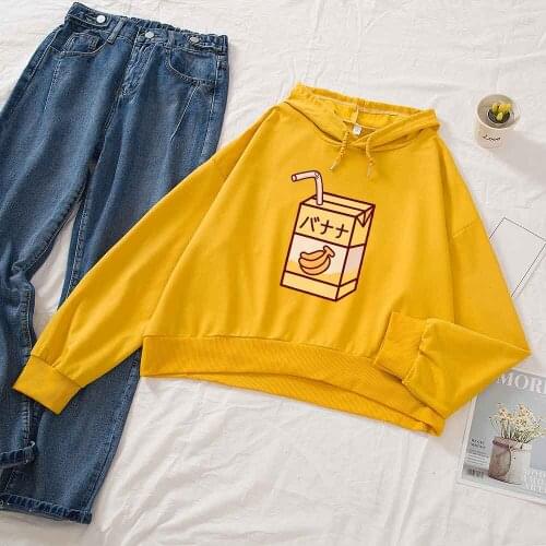 Long Sleeve Top Cotton Oversized Sweatshirt Hoodie Women Aesthetic Clothes Korean Beverage Printing Kawaii Sweatshirt Pullover