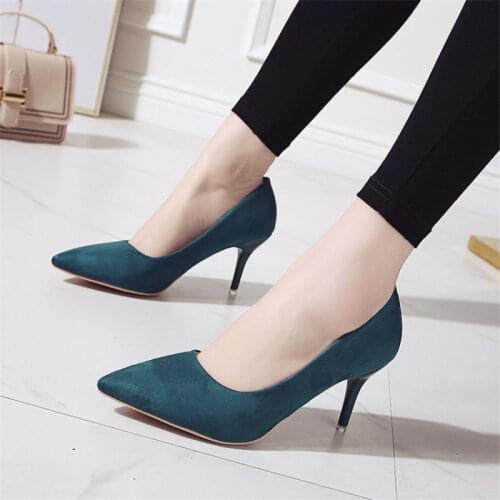 PUMPS 2021 spring pointed stiletto high-heeled suede single shoes large size 44 slim womens shoes