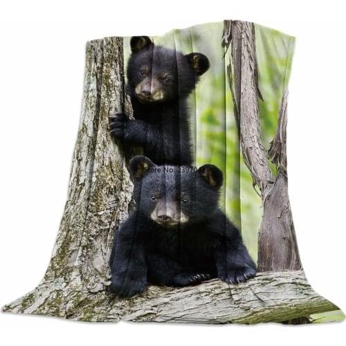 Ultra Soft Flannel Fleece Bed Blanket Cute 3D Little Black Bear Animal Pattern Throw Blanket All Season Warm Fuzzy Light Weight