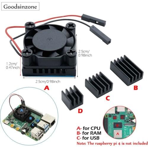 Raspberry Pi 4 Model B DIY CPU Cooling Fan with Aluminum Heatsink Base+RAM Heatsink Heat Sinks Set Kit for Raspberry Pi 4 Pi4