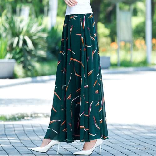 Vintage 2021 New Printed Chiffon Skirt Female Mid-Length A-Line Fashion Floral Summer Long Skirt Boho Beach Women Clothing zh183
