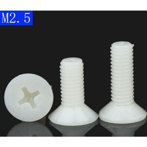 M2.5 x 0.45 White Nylon Phillips FLAT HEAD Machine Screws Black Countersunk Bolts DIN 965 ISO 7046