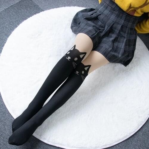 Women Tights Kawaii Pantyhose Sexy Lady Stockings Cat Pattern Print Animal Cartoon Spring Autumn Woman Hot Tights Elastic Nylon