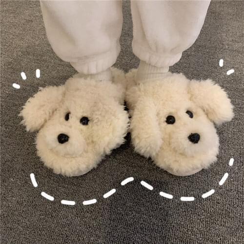 Winter Slippers Women Cartoon Shoes for Dogs Slipper Women Winter Warm Plush Slides Kawaii Shoes Footwear Fur Slippers
