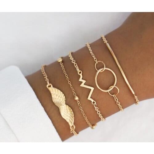Yobest Punk Butterfly Eye Star Moon Leaves Crystal Gem Shiny Gold Multilayer Chain Bracelet Set Women Exquisite Party Jewelry