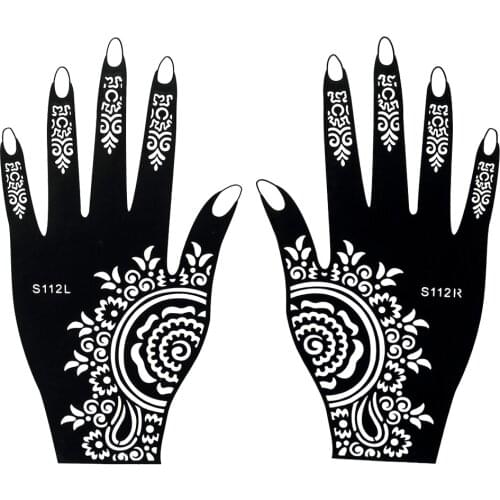 1 Pair Temporary Tattoo Fake Black Henna Tattoo Lace Tattoo Sticker Stencil Sexy Women Tattoos Body Hand Art Templates Gift S112