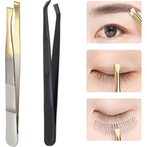 1Pc Professional Stainless Steel Makeup Light Slant Tip Eyebrow Hair Removal Tweezer Clip Gold Black Women Beauty Makeup Tools