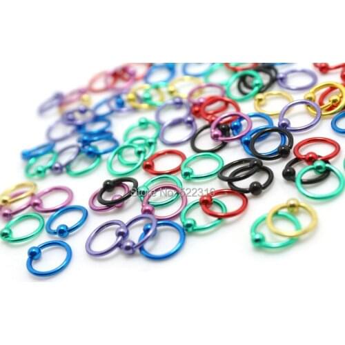 Stainless steel captive beaded ring body piercing jewelry septum lip ring jewelry mix color 10pcs