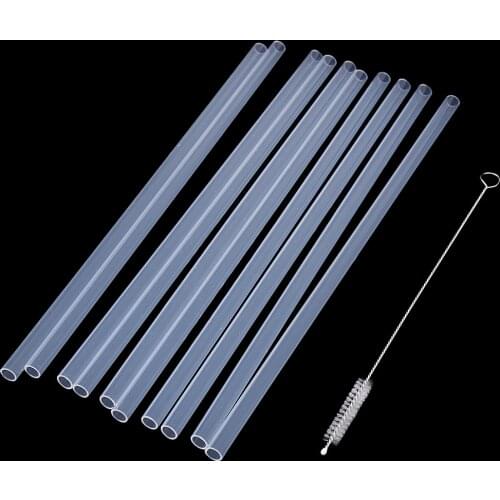 10 Pieces Reusable Hard Plastic Straws, BPA-Free, Clear Straws Drinking Straws with Cleaning Brush Straws Cleaner, 23cm/9inch