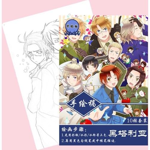 10 pages/book Anime Axis Powers Hetalia Coloring Book APH For Children Painting Drawing antistress Books A4