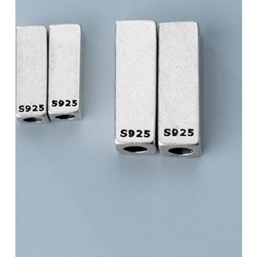 100% 925 Sterling Silver Rectangle Charm Beads Simple DIY Jewelry Making Bracelets Accessories S925 Silver Geometry Spacer Beads