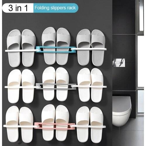 3 in 1 Wall Mounted Shoe Organizer Rack Folding Slippers Holder Shoes Hanger Self Adhesive Storage Towel Racks