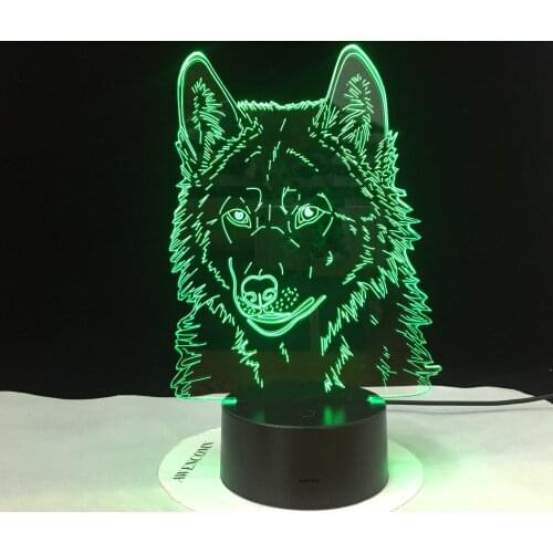 Wolf 3D Table Lamps For Bedroom Animal Model Stereo Vision Acrylic Touch Remote Control USB Led Lightings