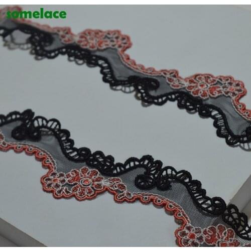 5Yds/lot 3cm Wide Red~Black Mixed Wavy Floral Venise Lace Trim with Design for Wedding Bridal,Garment Decoration20200104