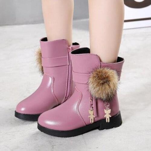 Girl Boots Pu Leather Princess Shoes Snow Boots For Girl Casual Shoes Plus Velvet Children Martin Boots Autumn Winter Warm Shoes