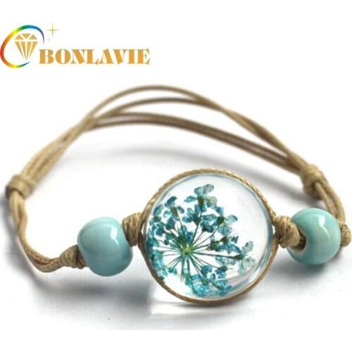 Vakki Glass Ball Bracelet Jewwlry Wholesale Women Romantic Dry Flowers Bracelet & Bangle For Pretty Girls Gift