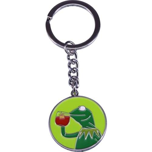 Kermit frog drinking tea Thats none of my business Keyring pop Internet meme creative addition