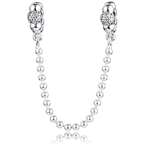Beads and Pave Safety Chain Charm Sterling Silver Jewelry Fits Charm Silver Bracelets For Woman DIY Beads For Jewelry Making