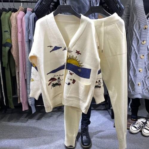 Women"s spring Long Sleeve Pullover Sweater Top Drawstring Long Pants Set Two Piece Outfits Workout Tracksuit