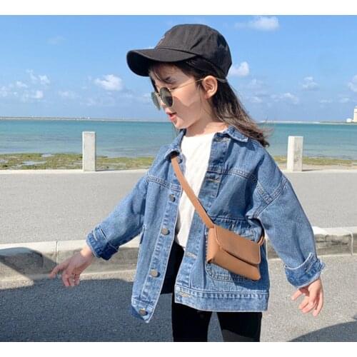 Girls Fashion Jeans Jackets Autumn Spring New Korean Wild Solid Color Cardigan Denim Coats 2-7Y Cute Baby Casual Clothes