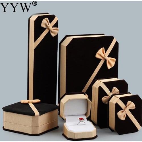 Fine Fashion Bowknot Velvet Jewelry Sets Box Bracelet Pendant Necklace Earrings Ring Boxes Packaging Display Jewelry Gift Box