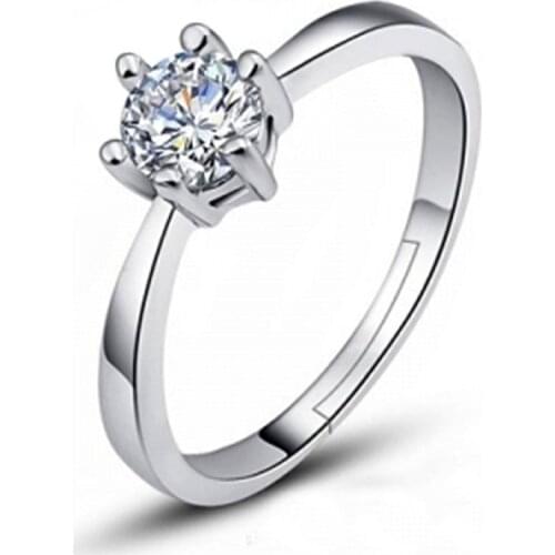 Classic Six Claw Silver Color Ring Fashion Crystal Zircon Ring Christmas Gift for Women Wedding Jewelry Adjustable Rings