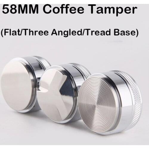 58mm Coffee Tamper Flat Three Angled Thread Base 304Stainless Steel Coffee Grind Machine Press Barista Cafe Accessories