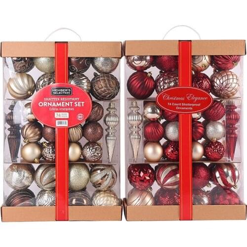 Colorful Christmas Balls Mixed Pack Plastic Gift Shopping Mall Ceiling Decoration Holiday Party Decor Xmas Tree Pendant Set