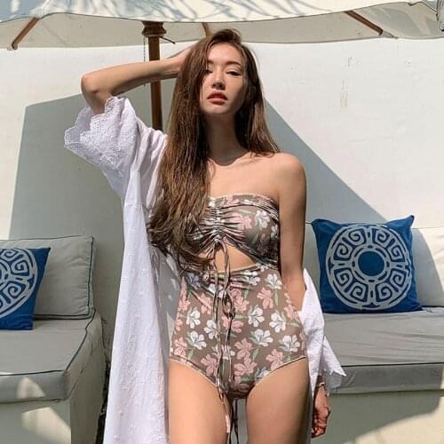 Swimsuit Woman Trikinis 2019 Trikini Female Fused One Piece Swimsuits Solid New That Wipe Bosom Smoke Flowers Floral Polyester