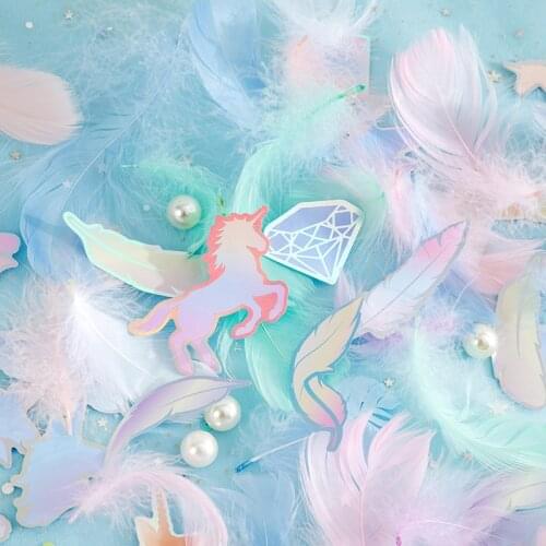 Yoofun Laser Rainbow Sticker Basic Heart Butterfly Kawaii Animal Stickers Colorful Waterproof Label for Phone Cup Decoration