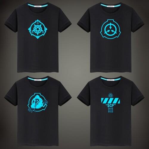 Summer 100% Cotton Children Short Sleeves T-shirt Game SCP Fluorescent Luminous Boys Men T Shirt Casual Family Clothing