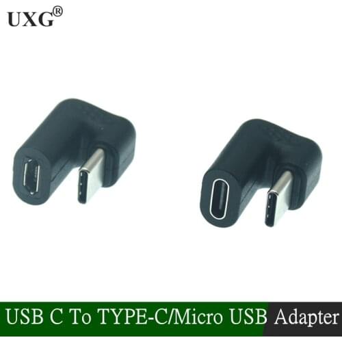 Male to Female Extension 90 180 Degree Right Angled USB-C Type-c to Type-c / Micro USB Extension Adapter for Cell Phone & Tablet